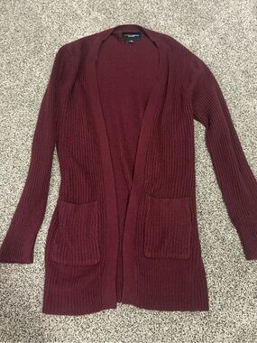 Ambiance Open-Front Long Cardigan - Burgundy